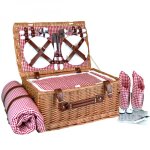 Panier de pique - nique isotherme avec nappe et accessoires - 4 personnes - rouge - linxor