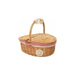Panier de pique - nique en osier tress avec couvercle - style campagnard avec doublure en coton rouge ...