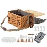 Panier pique - nique - outsunny - 4 personnes - avec table à vin en pin sangle ajustable - en osier - ... Panier pique - nique - outsunny - 4 personnes - avec table à vin en pin sangle ajustable - en osier - ...