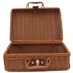 Panier de pique - nique valise vintage en osier tiss� panier de rangement tiss� �tui de rangement en ...