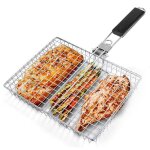Panier pliable en acier inox pour barbecue portable poign�e pour poissons crevettes l�gumes camping accessoire ...