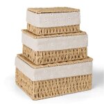 Panier de rangement lot de 3 paniers de rangement avec couvercle panier tiss� en corde de papier paniers ...