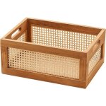 Panier de rangement en bois avec poignes panier  linge portable pour ranger le linge de lit (marron) ...