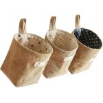 Panier de rangement coton et lin 3pcs bote de rangement pliable en lin sac de rangement suspendu pour ...