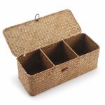 Panier rangement jonc de mer avec couvercle rectangulaires malle en osier avec compartiment pour organiser ...