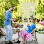 Panneau brise vue d�coratif ext�rieur panneau dext�rieur blanc � motif en m�tal - 92 x 45 x 198 cm