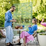 Panneau brise vue d�coratif paravent ext�rieur vert � motif v�g�tal en m�tal - 122 x 45 x 198 cm vert ...