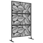 Panneau - outsunny - � motif feuille - compos� de trois panneaux - en acier - 122 x 45 x 198 cm - noir ...