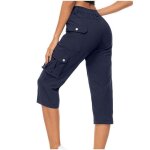 Pantacourt cargo femme multipoches taille haute casual pantalon court de travail lastique couleur unie ...