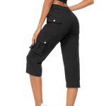 Pantacourt cargo femme multipoches taille haute casual pantalon court de travail lastique couleur unie ...