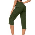 Pantacourt cargo femme multipoches taille haute casual pantalon court de travail lastique couleur unie ...