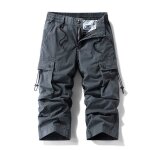 Pantacourt cargo homme multipoches en coton taille lastique pantalon court de travail stretch couleur ...