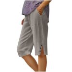Pantacourt femme en coton lin casual relaxed fit - gris Pantacourt femme en coton lin casual relaxed fit - gris