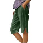 Pantacourt femme en coton lin casual relaxed fit - vert Pantacourt femme en coton lin casual relaxed fit - vert