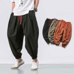 Pantalon dcontract ecelen en coton et lin pour homme - sarouel - bloomer ample tendance - noir