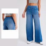Pantalon en denim à jambe large femme taille haute casual jeans taille elastique coupe ample multi - ... Pantalon en denim à jambe large femme taille haute casual jeans taille elastique coupe ample multi - ...