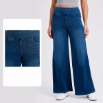 Pantalon en denim à jambe large femme taille haute casual jeans taille elastique coupe ample multi - ... Pantalon en denim à jambe large femme taille haute casual jeans taille elastique coupe ample multi - ...