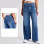 Pantalon en denim à jambe large femme taille haute casual jeans taille elastique coupe ample multi - ... Pantalon en denim à jambe large femme taille haute casual jeans taille elastique coupe ample multi - ...