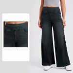 Pantalon en denim à jambe large femme taille haute casual jeans taille elastique coupe ample multi - ... Pantalon en denim à jambe large femme taille haute casual jeans taille elastique coupe ample multi - ...
