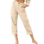 Pantalon femme en lin couleur unie coupe droite casual - abricot