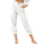 Pantalon femme en lin couleur unie coupe droite casual - blanc