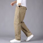 Pantalon homme - aievis - large coupe droite taille standard lastique multipoches - couleur unie casual ...