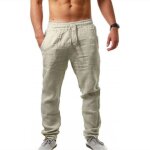 Pantalon homme - fondupin - coton lin - lger respirant dcontract - taille lastique - beige