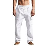 Pantalon homme en lin �t� - taille elastique l�ger respirant - pour sport jogging plageblanc