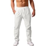 Pantalon homme en lin - taille elastique l�ger respirant - pour sport jogging plageblanc