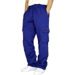 Pantalon jogging homme cargo coton stretch bleu - grande taille - survtement sport avec poches bleu