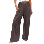 Pantalon large décontracté ecelen pour femme - design à boutons amples - taille haute - marron Pantalon large décontracté ecelen pour femme - design à boutons amples - taille haute - marron