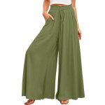 Pantalon large dcontract pour femme ecelen - taille haute - pantalon lgant et tendance - vert militaire ...