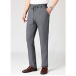 Pantalon en lin homme ete leger business taille elastiquee grande taille coupe droite - bleu gris Pantalon en lin homme ete leger business taille elastiquee grande taille coupe droite - bleu gris