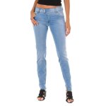 Pantalon long en jean effet us� en tissu �lastique 70dbf0518 femme - un jean bleu