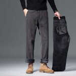 Pantalon en velours c�tel� homme double polaire chaude hiver coupe droite - gris