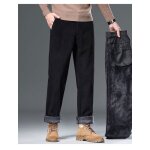 Pantalon en velours c�tel� homme double polaire chaude hiver coupe droite - noir