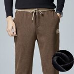 Pantalon velours c�tel� polaire homme taille elastiquee coupe droite - cafe