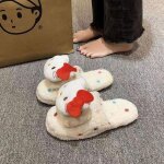 Pantoufles hello kitty femme - confortables et douces - chaussons en peluche avec n?ud rouge - idal ...