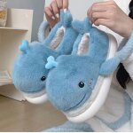 Pantoufles dhiver chaudes en peluche de baleine de dessin anim pour femmes pantoufles en coton pour ...