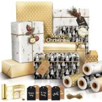 Papier cadeau noel 4 gros rouleau43  300cm rouleau papier cadeau noelavec 10m corde emballage + 6 nol ...