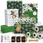 Papier cadeau noel 4 gros rouleau43  300cm rouleau papier cadeau noelavec 10m corde emballage + 6 nol ...