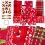 Papier cadeau no�l rouge avec autocollants et ficelle emballage cadeau pour no�l nouvel an f�te