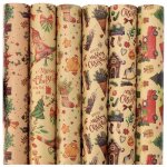 Papier cadeau nol12 feuilles papier demballage de nolpapier kraft emballage cadeau noelrecycl papier ...