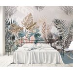 Papier peint 3d peinture murale 350x256cm feuilles tropicales r�tro papier peint panoramique tapisserie ...