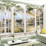 Papier peint arche jardin paysage 3d soie dcoration murale poster trompe l oeil tableaux muraux pour ...