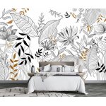 Papier peint feuilles noir et blanc fleurs fresque 3d papier peint panoramique nature peinture murale ...