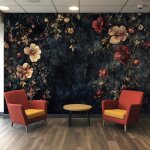 Papier peint floral vintage 400x280 cm poster geant mural 3d noir fleurs fresque murale panoramique wallpaper ...