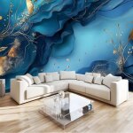 Papier peint intiss� 3d motif abstrait bleu en marbre 400x280 cm papier peint mural poster tableaux muraux ...