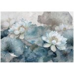 Papier peint intiss� panoramique fleurs bleu b�ton 300x210 cm tapisserie chambre salon photo non tiss� ...