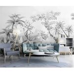 Papier peint intiss panoramique jungle tropicale noir et blanc personnalisable 350x256cm 3d poster wallpaper ...